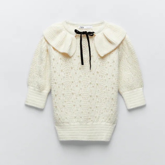Zara Knit Sweater with Faux Pearls - Picture 3 of 6